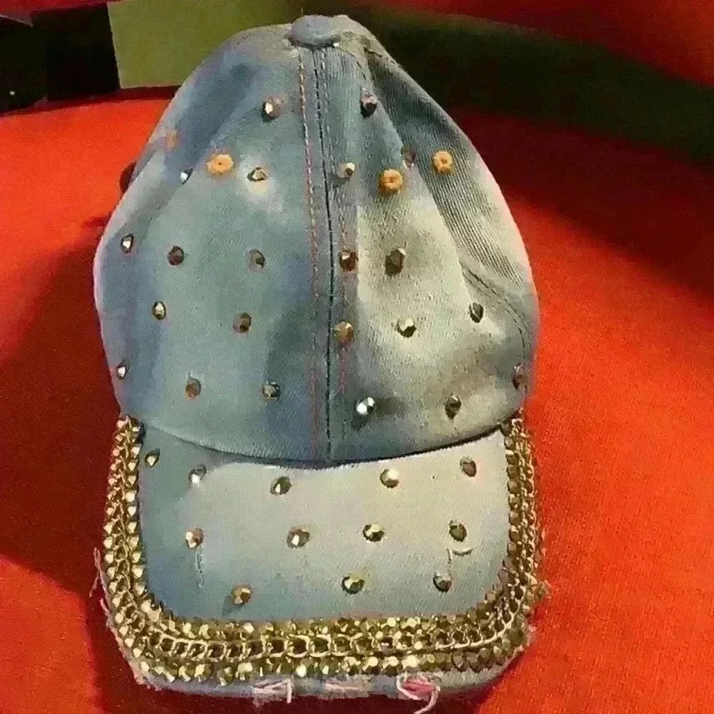 Bling Denim Cap with chain and studs - Picture 5 of 5